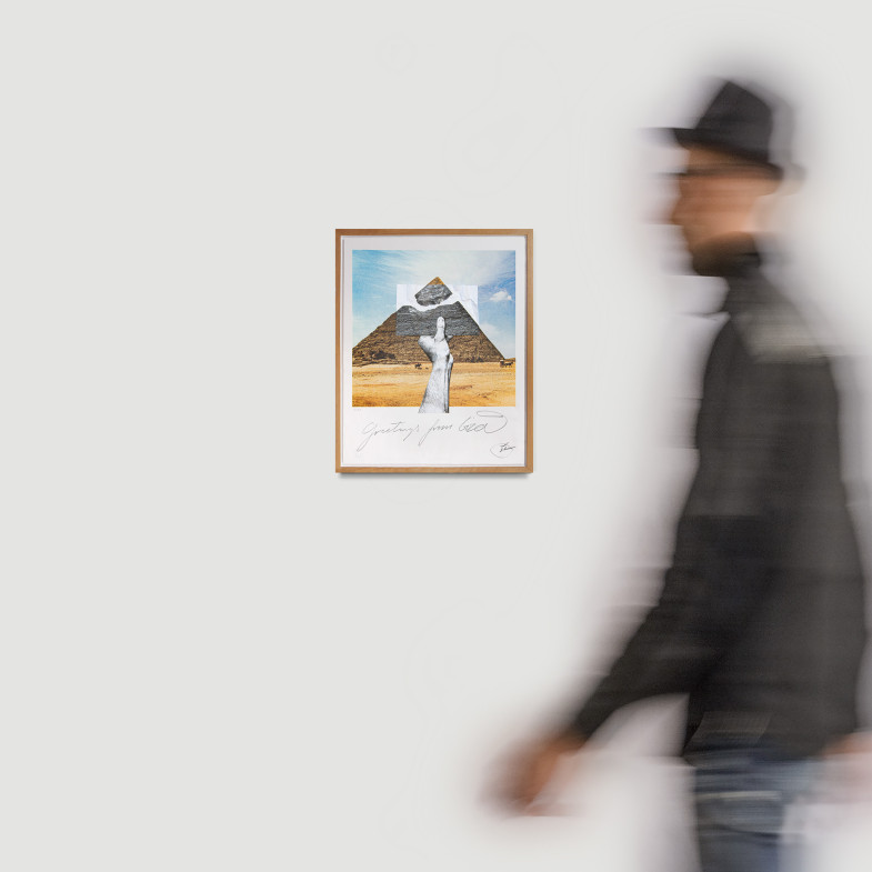 Trompe l'oeil Greetings From Giza, Pasting on Lithograph, Giza, Egypt, 2022 Trompe l'oeil Greetings From Giza, Pasting on Lithograph, Giza, Egypt, 2022