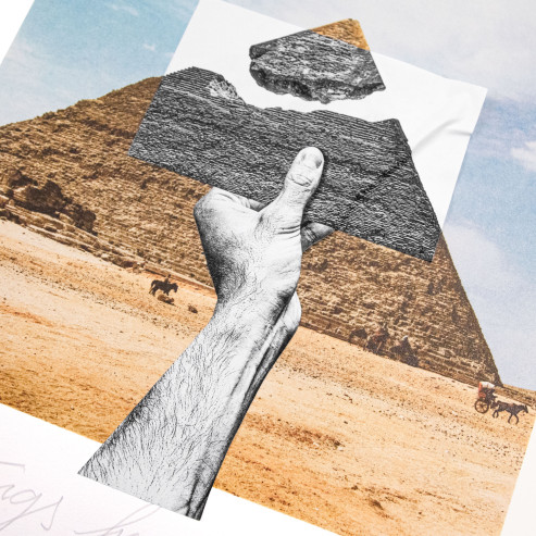 Trompe l'oeil Greetings From Giza, Pasting on Lithograph, Giza, Egypt, 2022 Trompe l'oeil Greetings From Giza, Pasting on Lithograph, Giza, Egypt, 2022