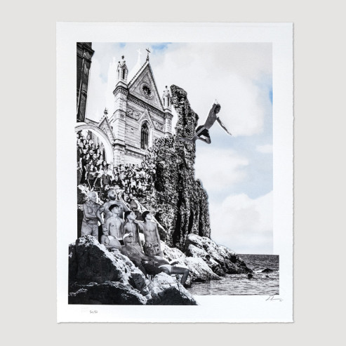 Le Cronache di Napoli, Il tuffo, collage, 2025