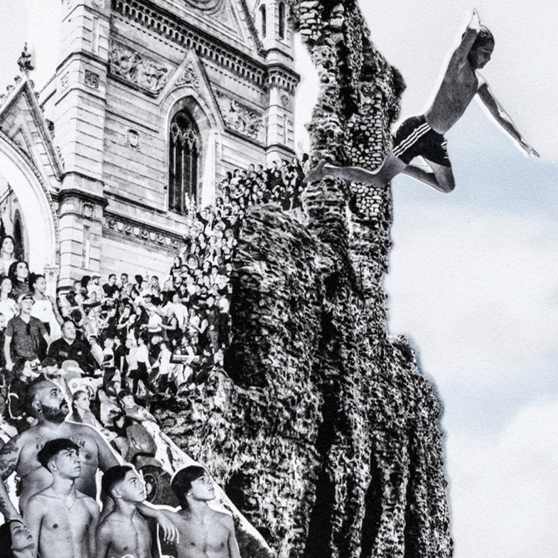 Le Cronache di Napoli, Il tuffo, collage, 2025